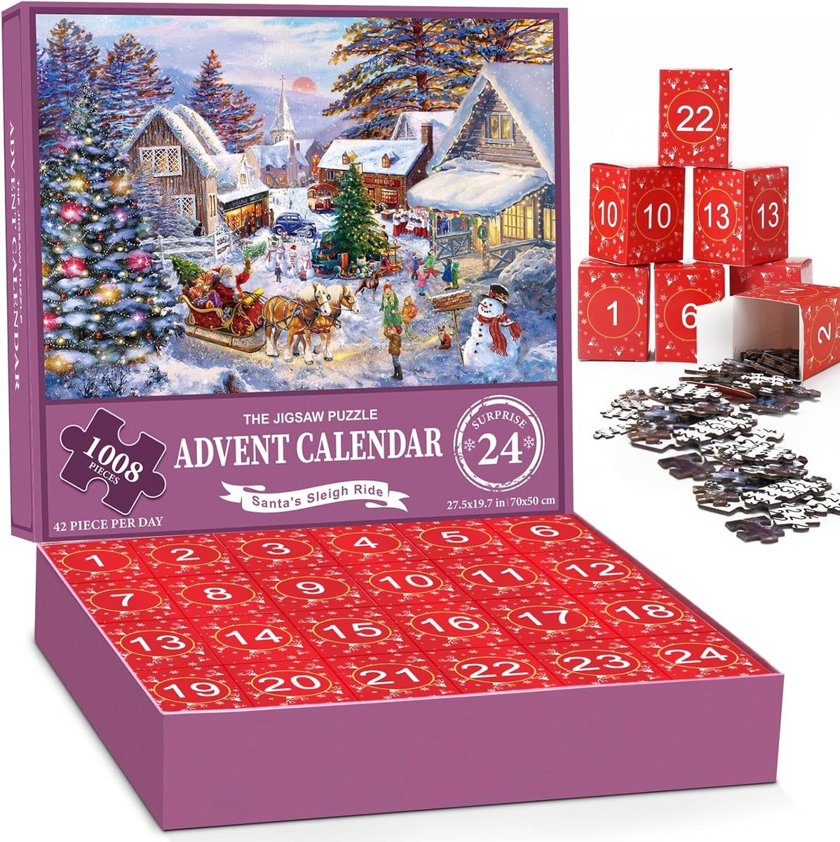 24 puzzelzakken voor de kerstrug - adventskalender - Adventskalender 2025 - puzzel voor de familievakantie - creatieve decoratieve cadeaus voor meisjes en jongens - 1008 stukjes
