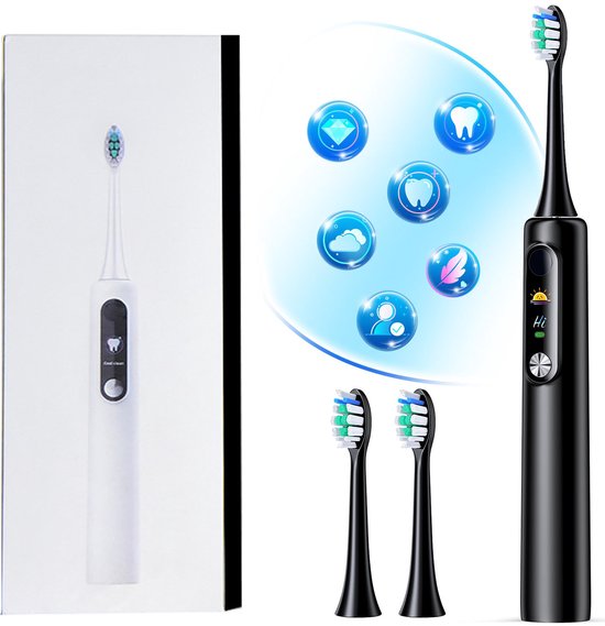 Gloovon® Elektrische Tandenborstel - Sonisch & Smart LCD Scherm - 5 Standen & DIY Modus - 30 Dagen Batterij - USB-C Oplaadbaar - Zwart