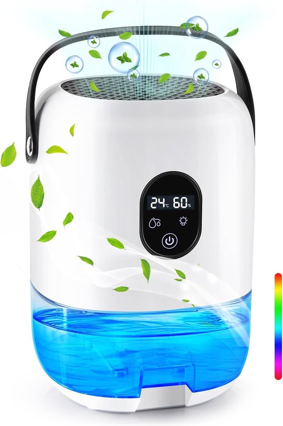 Draagbare Luchtontvochtiger 1800ml - Elektrisch, Ultra Stil Met Timer & 7 Kleuren LED