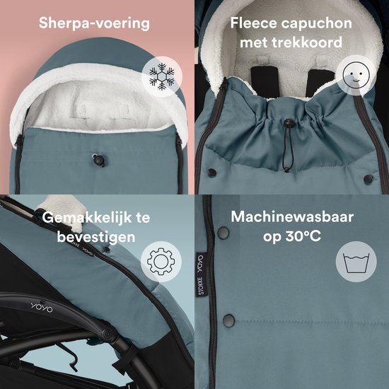 Stokke YOYO voetenzak, Aqua - Sherpa-voering, fleece met trekkoord, dubbele vulling - Machinewasbaar op 30°C - Inclusief kleine tas van Merkloos — afbeelding 3