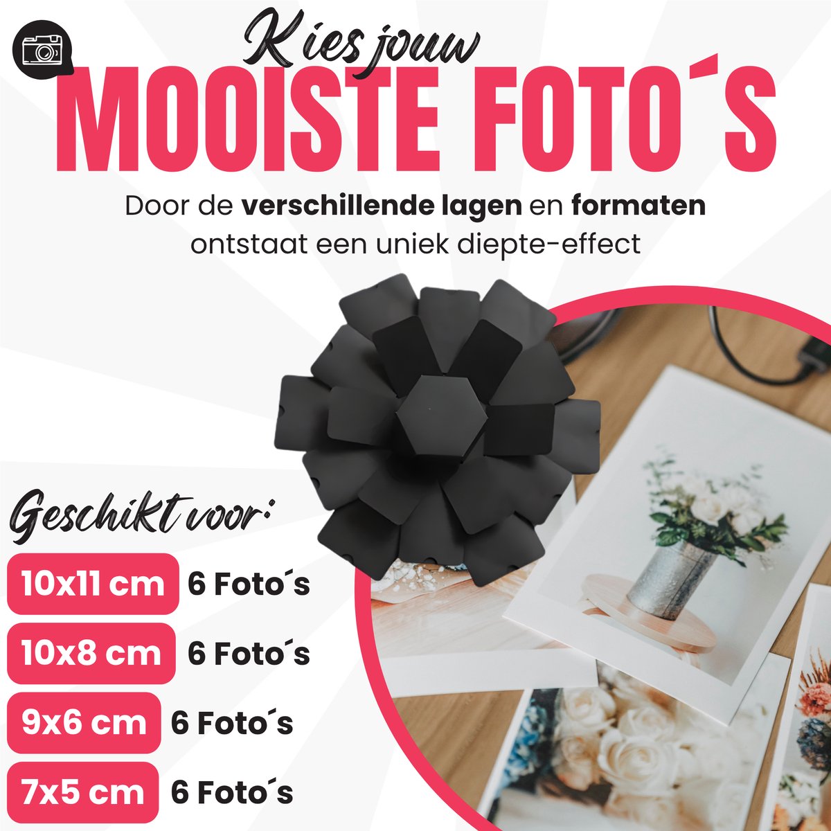 WoniQ Explosion Box - Foto box - Mystery Box - Unieke Geschenkdoos - Explosie box - Foto Doos - Knutselen - Cadeau voor Man en Vrouw - Inclusief Handleiding + Bonus stickervellen en plakband — afbeelding 2