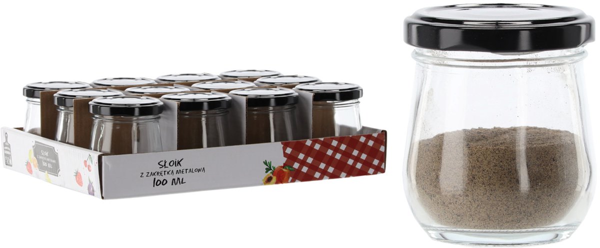 Glazen Potje 100ml met Zwarte Metalen Deksel - Ideaal voor Honing & Kruiden