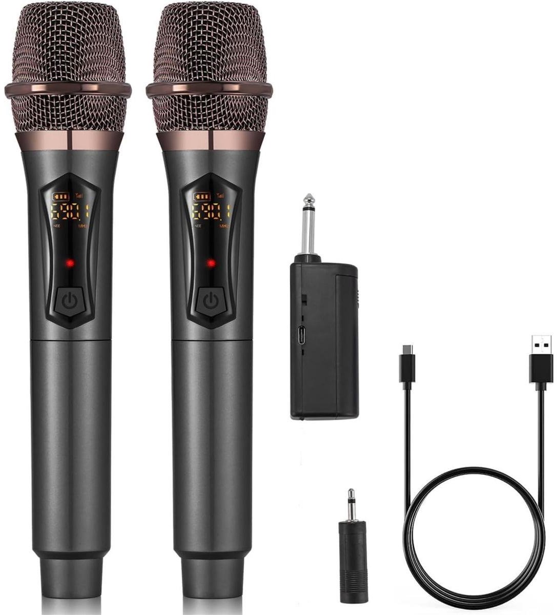 EXCITAT Draadloze microfoon - Karaokemicrofoon - Draadloos dynamisch microfoonsysteem - Oplaadbare luidsprekerontvanger - Zwart