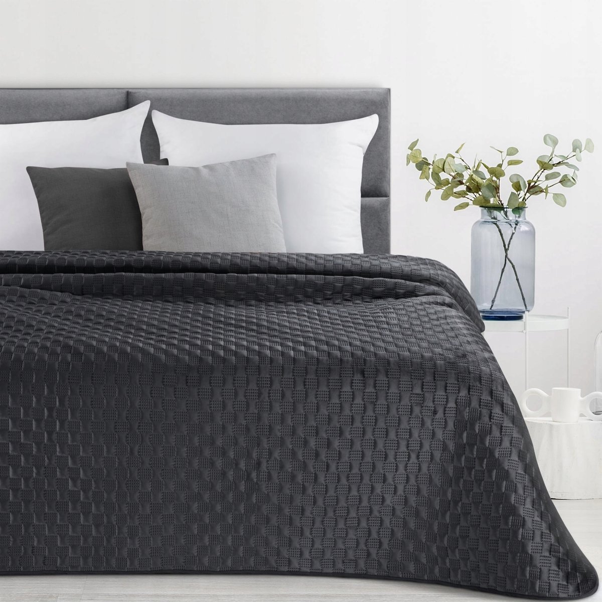 Sprei 170x210 cm - Gewatteerd suède, zwart