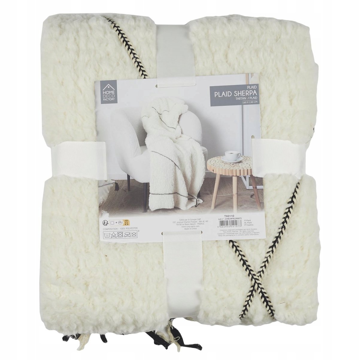 Sherpa Plaid Deken Wit met Zwart Patroon 130x160 cm