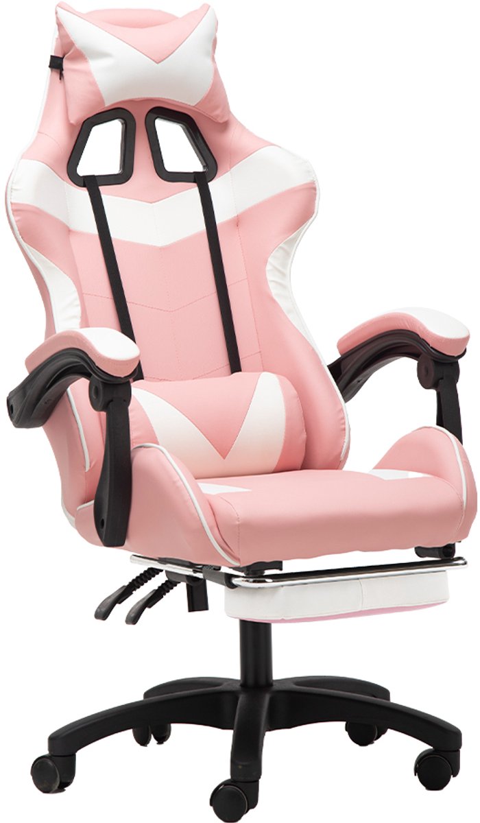 Gotatee Ergonomische Gamingstoel met Lendensteun Wit-Roze