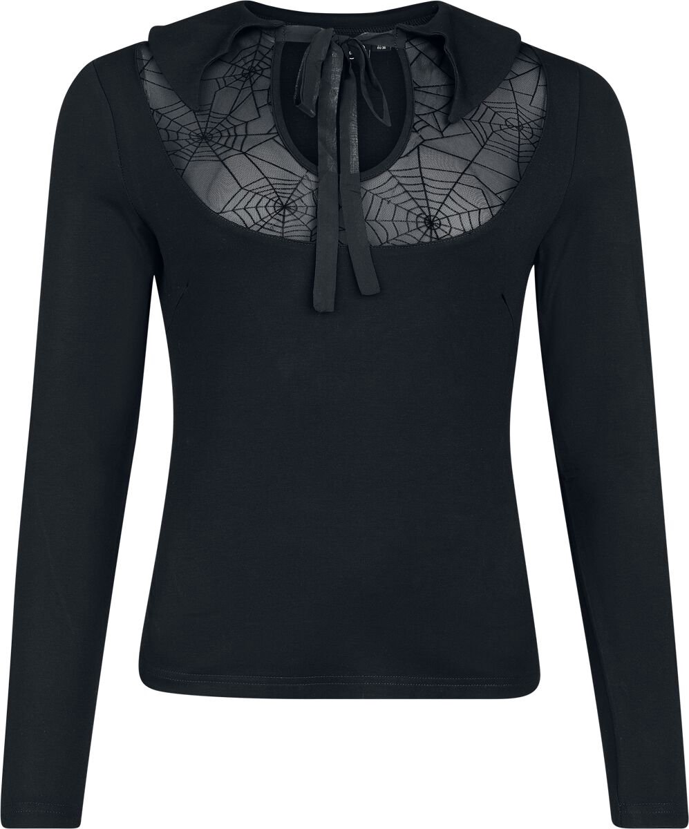 Voodoo Vixen Bat Collar Web Lace Top Dames Shirt met lange mouwen - zwart - XL