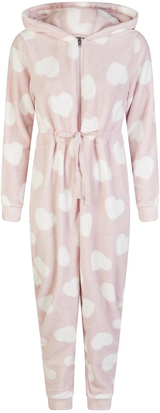 By Louise Dames Huispak Onesie Fleece Roze Hartjes - Maat XL