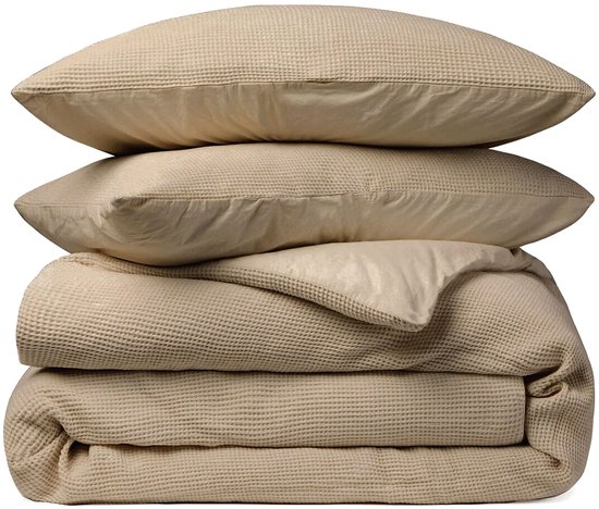 Wafel Dekbedovertrek - LitaLente Taupe - 100% Katoen - 140x220 cm - Luxe & Ademend - Inclusief 1 Kussenslopen 60x70 cm - Hotelkwaliteit - Krimpvrij & Duurzaam - Geschikt voor Dekbed 140x220 cm van LitaLente — afbeelding 2