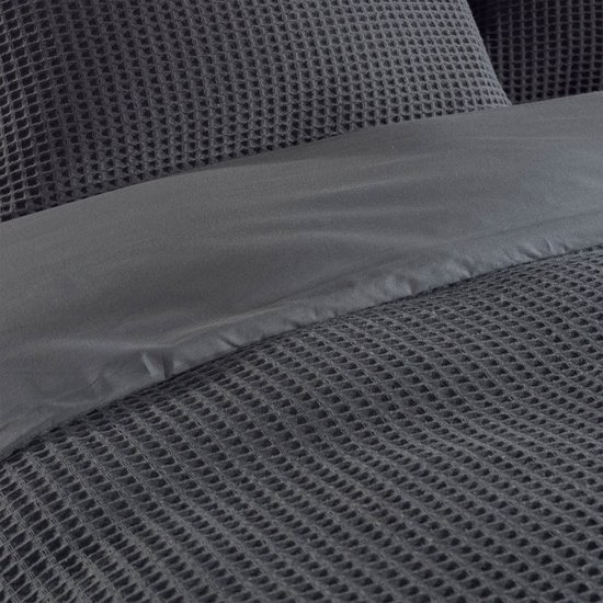 Housse de couette gaufrée – LitaLente Anthracite – 100 % Katoen – Luxe et respirante – Comprend 2 Taies d'oreiller 60 x 70 cm – Qualité hôtelière – Infroissable et résistante – Convient aux Dekbed de 260 x 220 cm