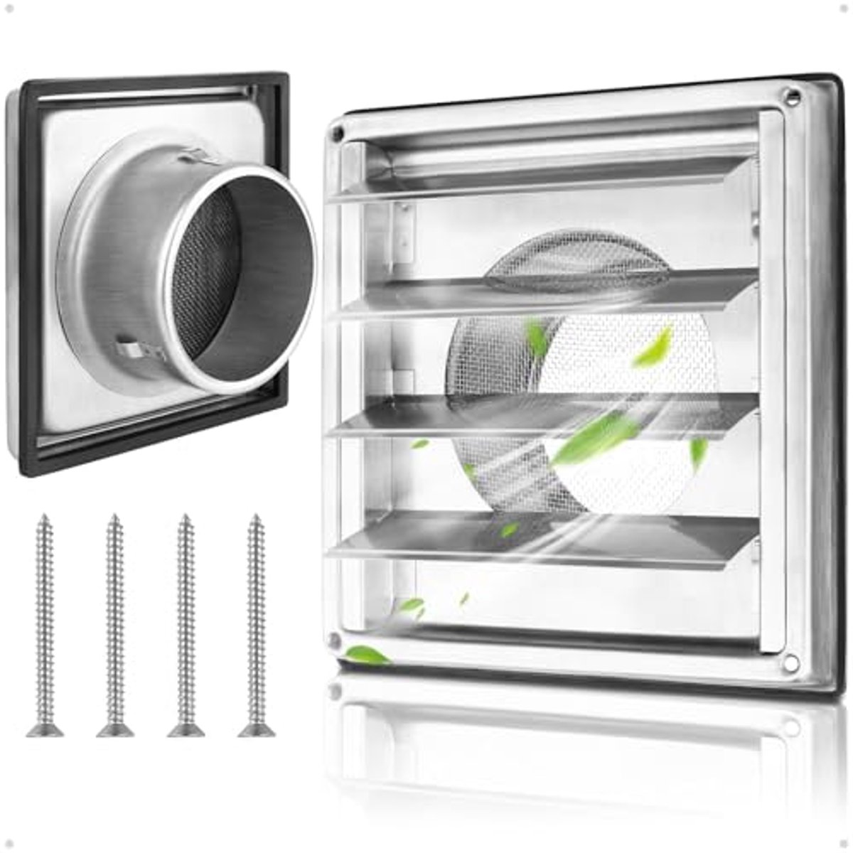 Ventilatierooster Ø125mm van Roestvrij Staal met Terugslagklep en Beweegbare Lamellen - We