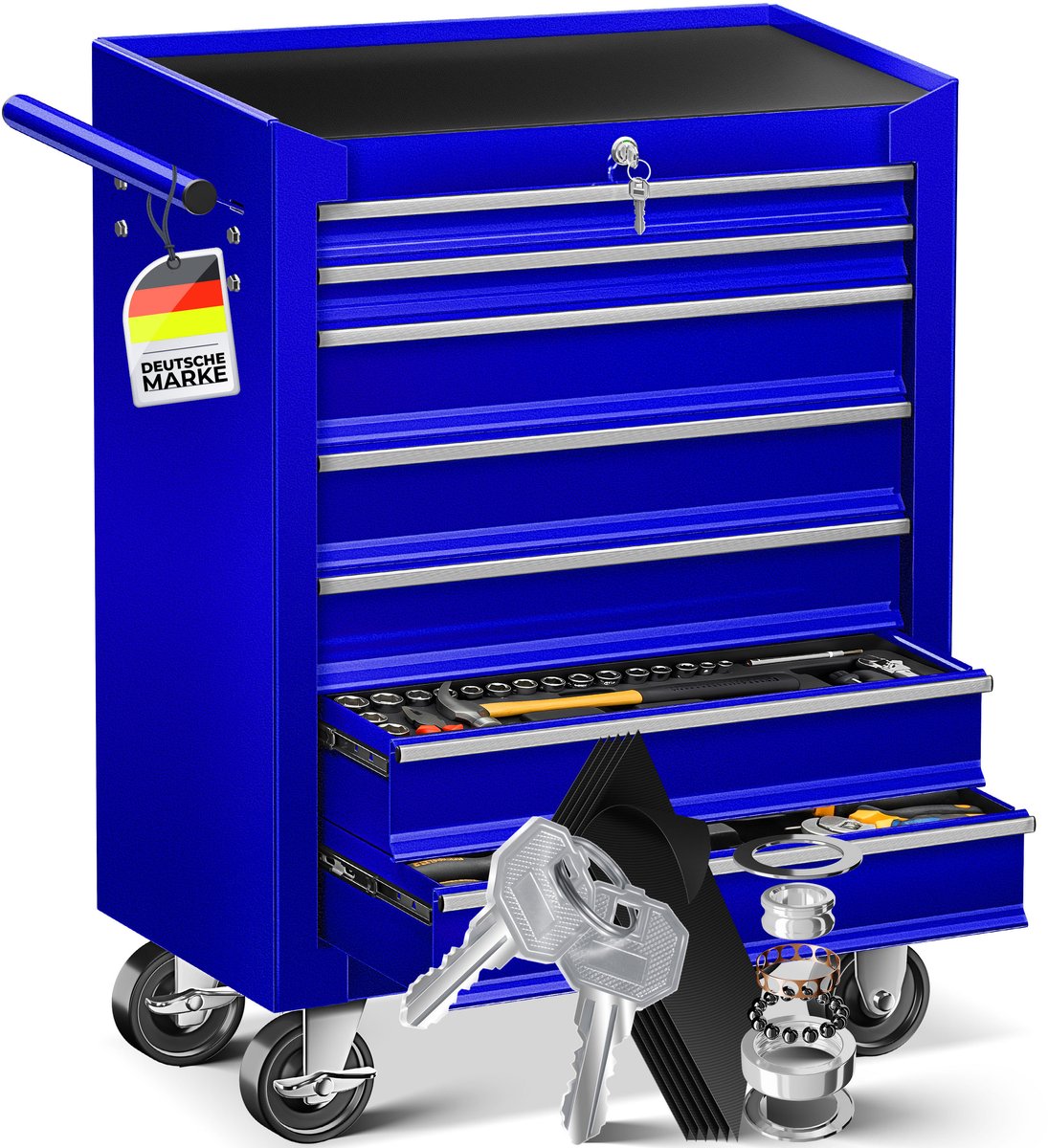 Masko® Werkplaatswagen Gereedschapswagen Gereedschapskist Compartimenten Gereedschapskist - 7 vakken, Blauw