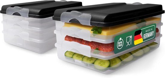 Novaliv Lot de 6 petites boîtes alimentaires avec 2 couvercles, empilables pour koelkast et congélateur, boîte de rangement, organiseur pour charcuterie, saucisses, fromage, fruits, légumes, préparation des repas