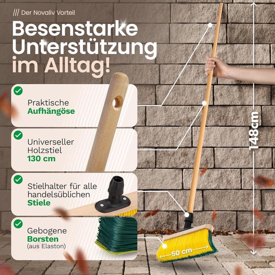 Novaliv 2X Premium klauwbezem met steel 50cm, speciale bezem met gebogen borstelharen - ideaal als tuinbezem, schraapbezem, kunstgrasbezem, optimaal voor op de camping, straatbezem, veegbezem van Novaliv — afbeelding 5