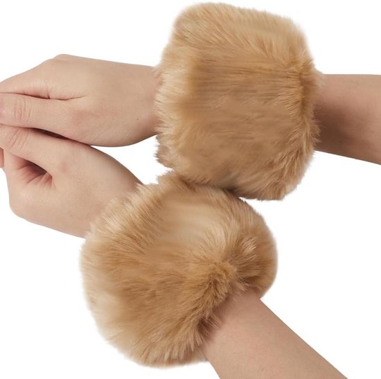Soul Young Dames Faux Fur Manchetten Winter Vossenbont Donzige Bont Manchet Armband Polswarmer Accessoires, Grijze luipaard, one size