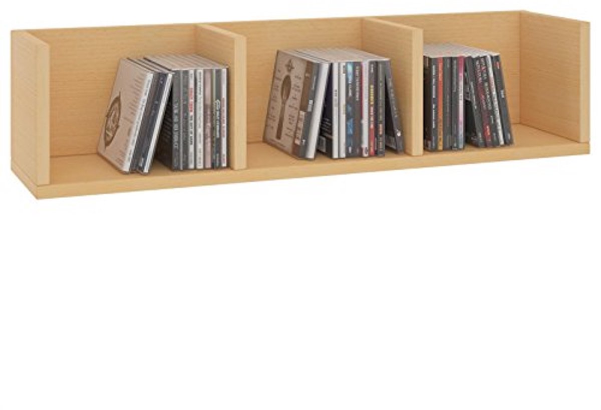 CD en DVD Wandrek met 3 Opbergruimtes in Beukenkleur