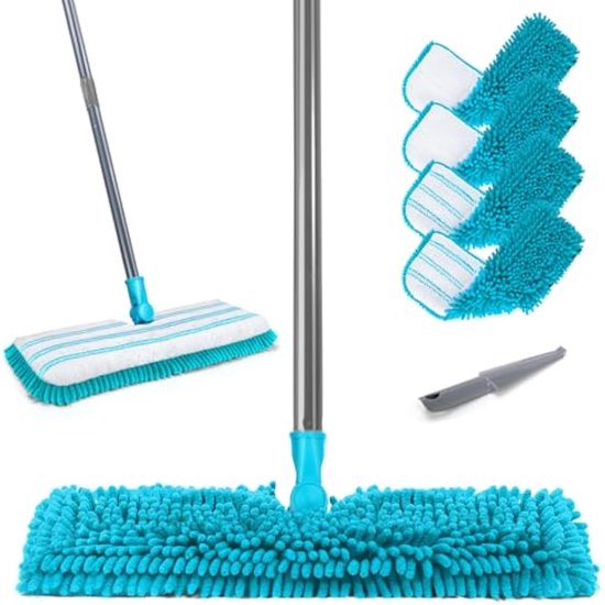 Silva Microfibre Floor Wiper Set with Soft Touch Handle, Hands-Free Flat Mop, Wiper, 360° Swivel Joint, Floor Cloths Mop with Telescopic Handle (1x Trockenmopp Set