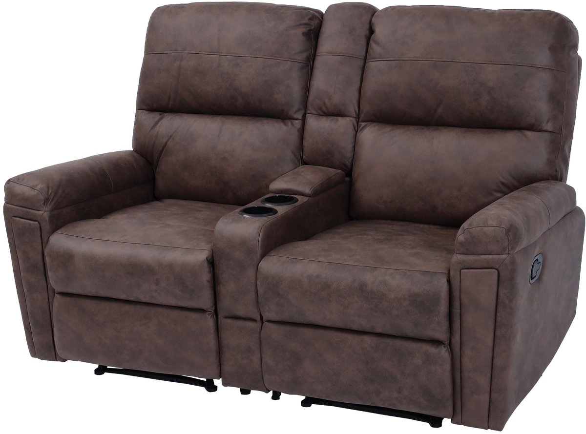 MCW 2-zits bioscoopfauteuil MCW-K17, relaxfauteuil TV fauteuil bank, nosa ophanging bekerhouder vak ~ stof/textiel bruin