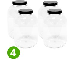 4x Ronde Pot 5000ml met Schroefdeksel - Zwarte Dop - Transparant - ALPHA - Plastic Potjes met Deksel - Cosmetica - Voorraadpot - Opbergpot - Bewaarpot - Voedselveilig - Navulbaar - PET Kunststof pot - Multifunctioneel