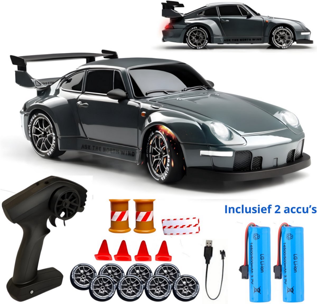 PolkaHome RC Drift Auto 1:24 – Afstandsbestuurbare RC Auto – 4WD – 2 Accu’s – 20 km/h