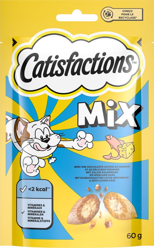 Catisfactions Mix verpakking met zalm en kaas smaak. <2 kcal. 60 g.
