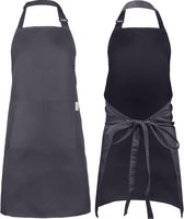 Castagnola keukenschort - Water- en vuilafstotend - Professioneel Kookschort - Schort voor Dames en Heren - Horeca Sloof - Unisex - Verstelbare Gesp - Extra Grote Vakken - Grijs
