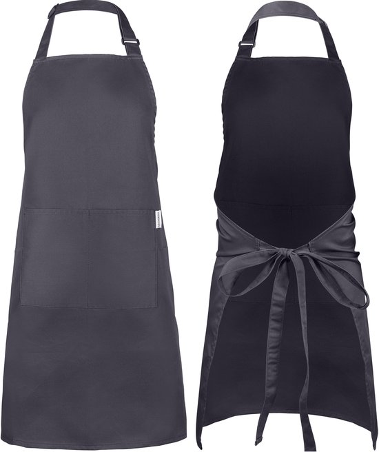 Castagnola keukenschort - Water- en vuilafstotend - Professioneel Kookschort - Schort voor Dames en Heren - Horeca Sloof - Unisex - Verstelbare Gesp - Extra Grote Vakken - Grijs