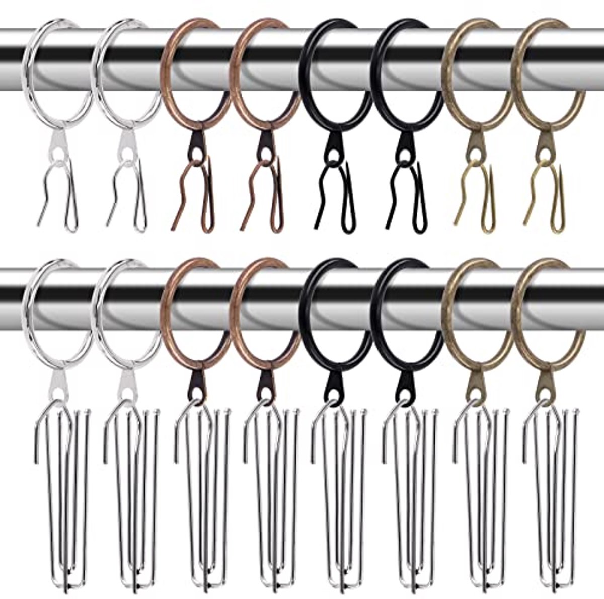 Antieke Koperen Gordijnringen 120 Stuks met Haken 30mm