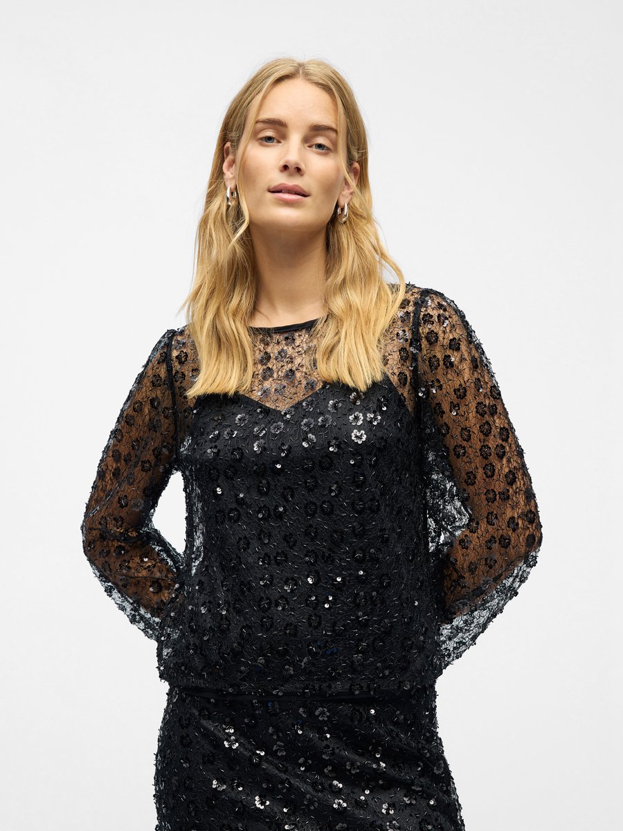 Object Objmaisy L/s Re Top Tops & T-shirts Dames - Shirt - Zwart - Maat S