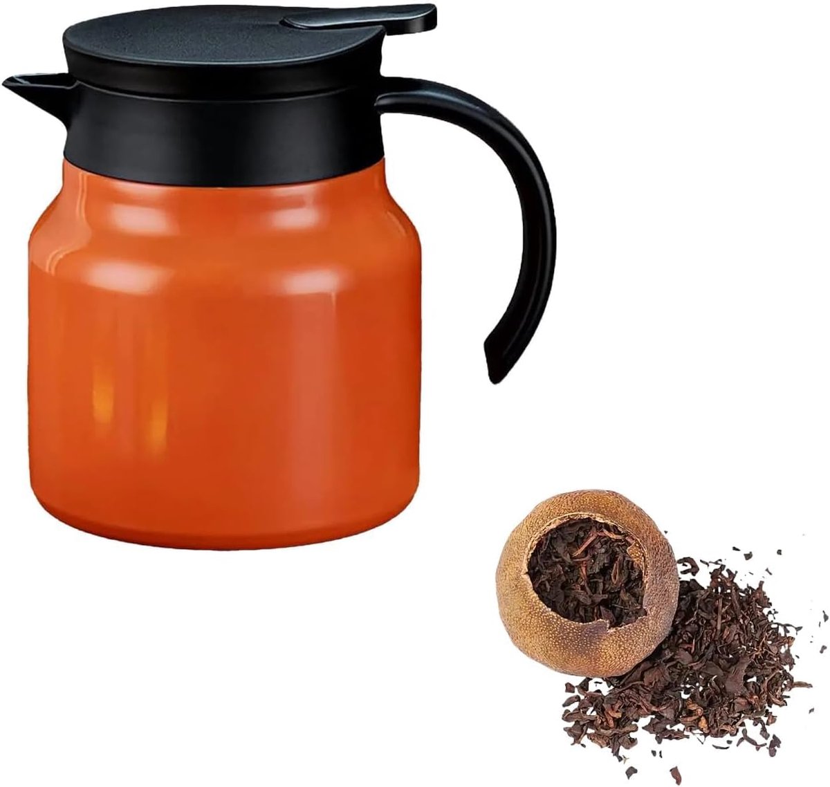 Waterkoker - ketel - kettle- Theepot met theefilter en deksel - Geïsoleerd - Theepot van roestvrij staal - Bloeiend en losbladig - Theepotset - Koffie - Theepot - met filter (oranje - 11,8*17cm - 800ml)