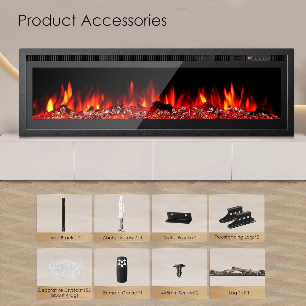 Elektrische Wandhaard LuxeFlame 40” – 3-in-1 Inbouw, Wandmontage & Vrijstaand – Realistisch 3D Vlameffect met 12 Kleurmodi, Touchscreen & Afstandsbediening – Timer, Stil, 1500W – Zwart HomeByNicole