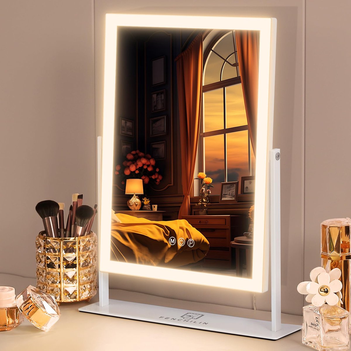 Azomor® Stijlvolle make-up spiegel met dimbare verlichting en slimme touchbediening