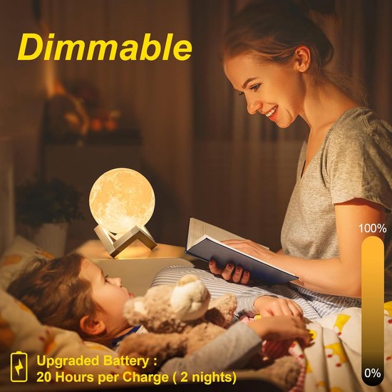 Maanlamp, 3D-print Maanlamp Dimbaar USB-oplaadbaar Touch voor kinderen en geliefden Verjaardag Slaapkamer Romantisch cadeau (7,1 inch) van Vgaiughar — afbeelding 5