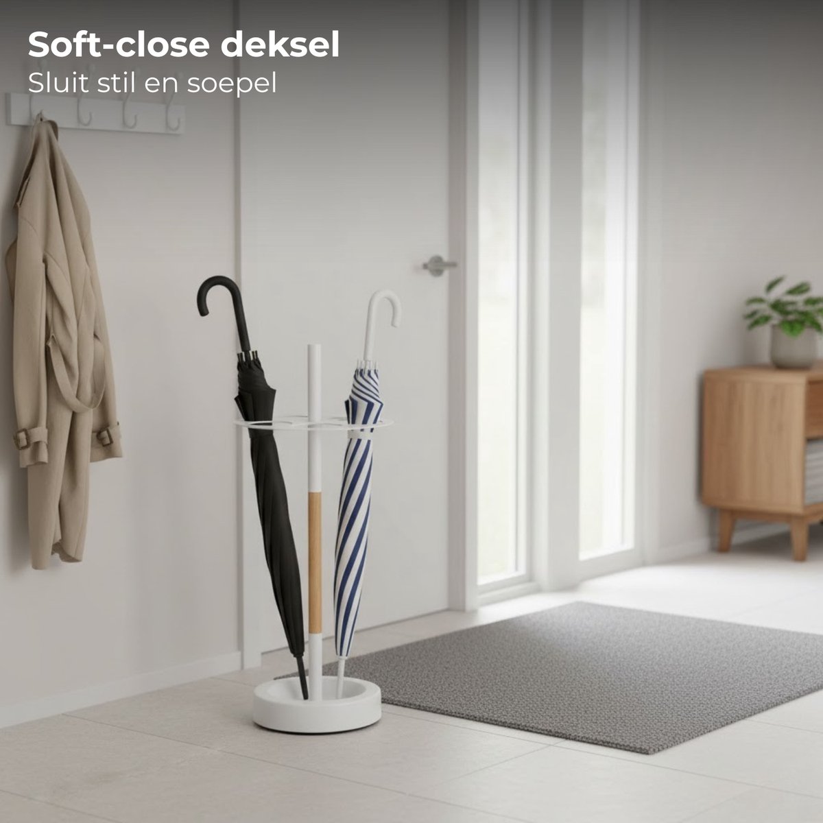 Lomera Moderne Parapluhouder - Paraplubak Metaal - Ruimte voor 5 Paraplu's - Regenwater Opvang - Stijlvolle Afwerking - Parapluhouder Rond - Houten Afwerking - Paraplubak Design - Parapluhouder Binnen - Paraplubak — cadeau in Wonen & Interieur - foto 4