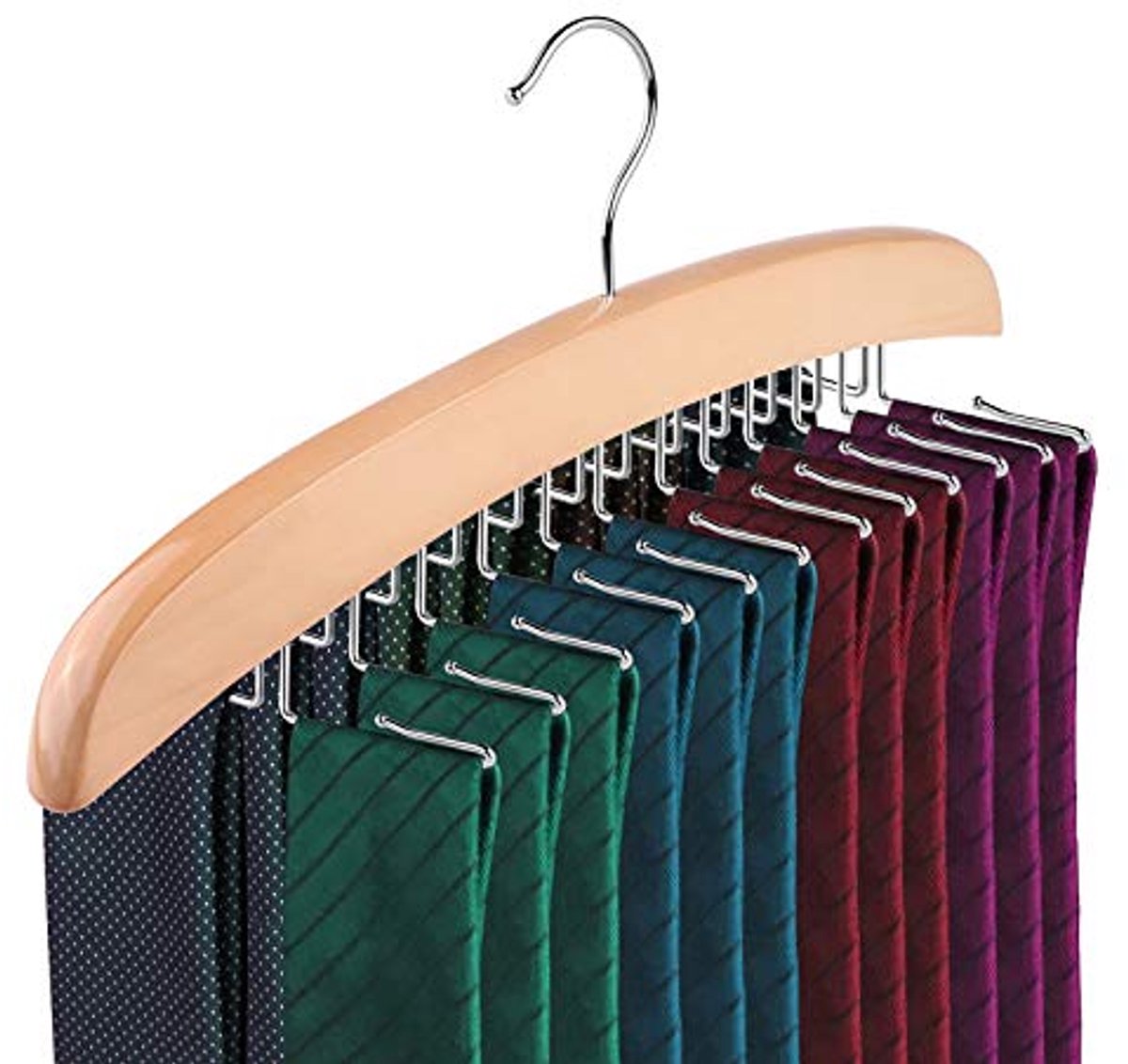 Houder voor 24 Stropdassen en Accessoires - Houten Wand Organizer met Draaibare Haken