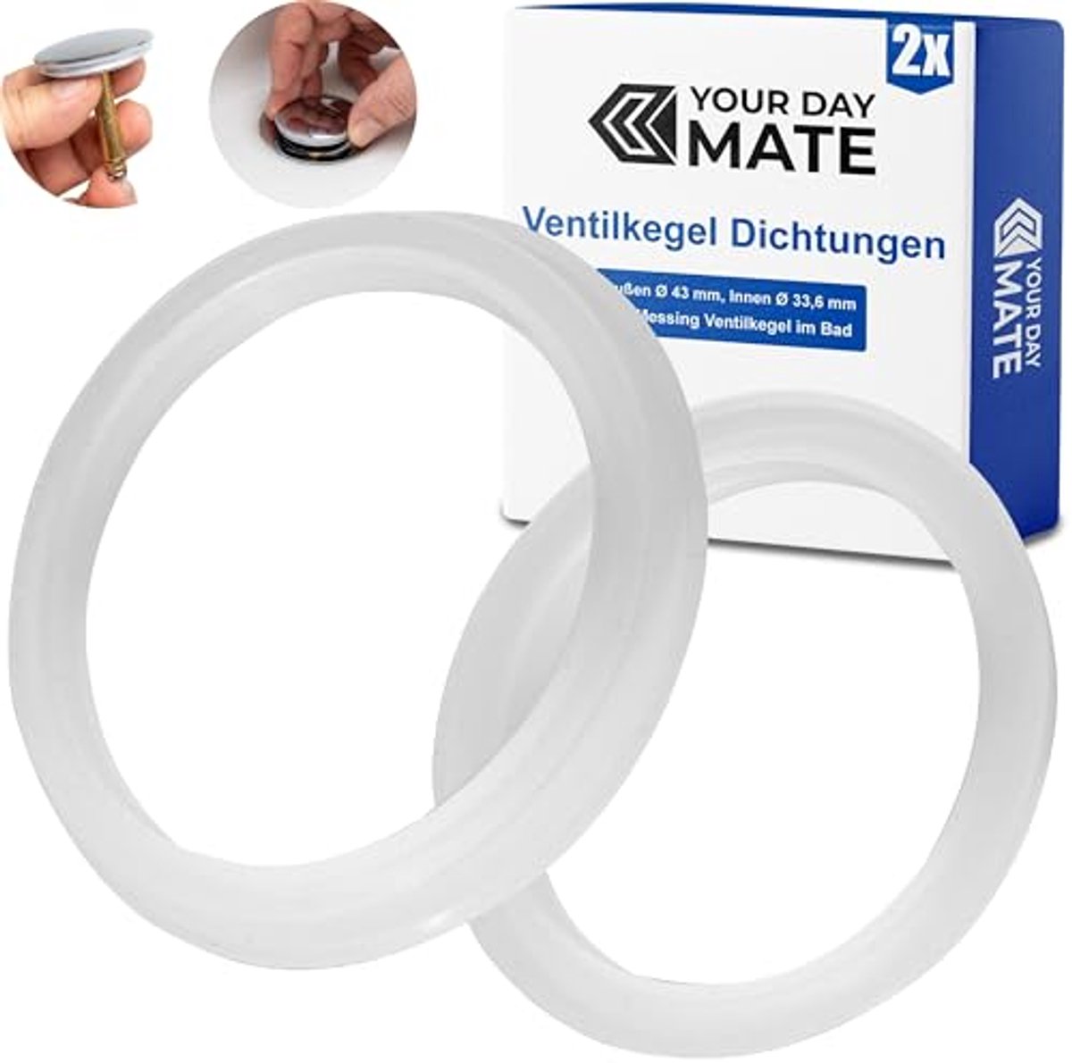 Vervangende afdichting voor afvoerplug, 2 stuks, siliconen, doorzichtig, afdichtring buitenmaat Ø 43 mm, binnenmaat Ø 33.6 mm
