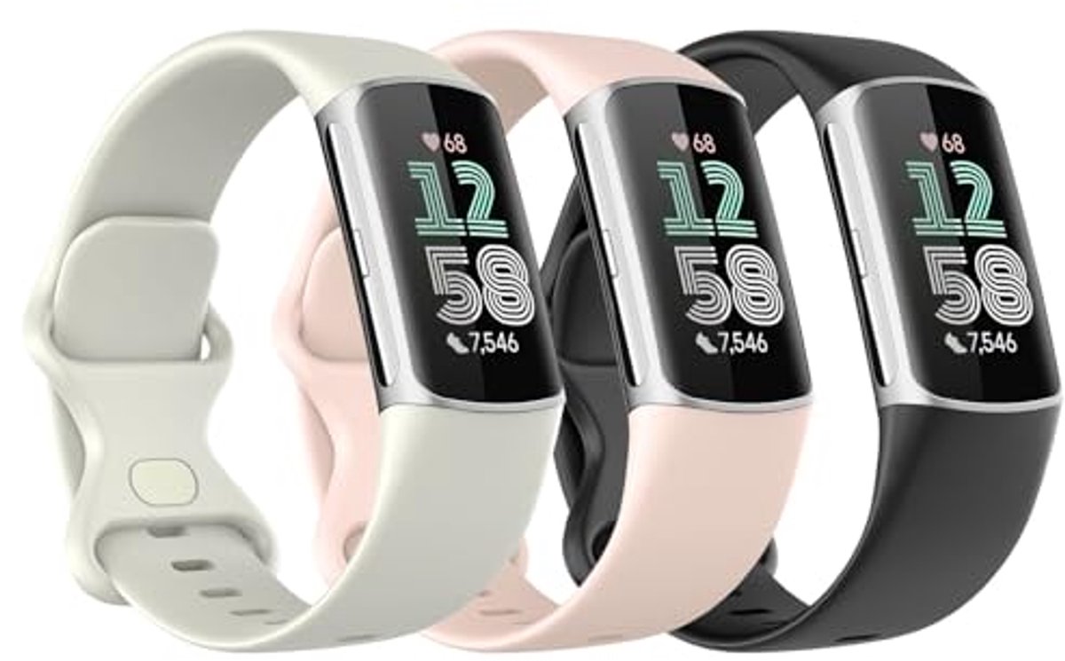 3-Pack Compatibele Horlogeband voor Fitbit Charge 5 en 6 - Zacht en Ademend TPE Verstelbare Vervangband