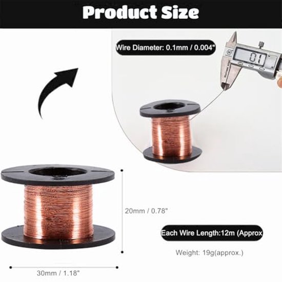 5pcs 0.1mm magnetic cable enameled copper wire welding wire, length 12m — afbeelding 3
