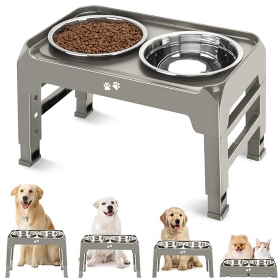 Hondenvoerbak Verstelbaar Famanu Hondenvoerbak Op Standaard, Antislip, In De Hoogte Verstelbaar Dubbel Elk 4 5 Liter Hbd 42x61x29 Cm Zilver Antislip Hondenbak 1.6 Liter