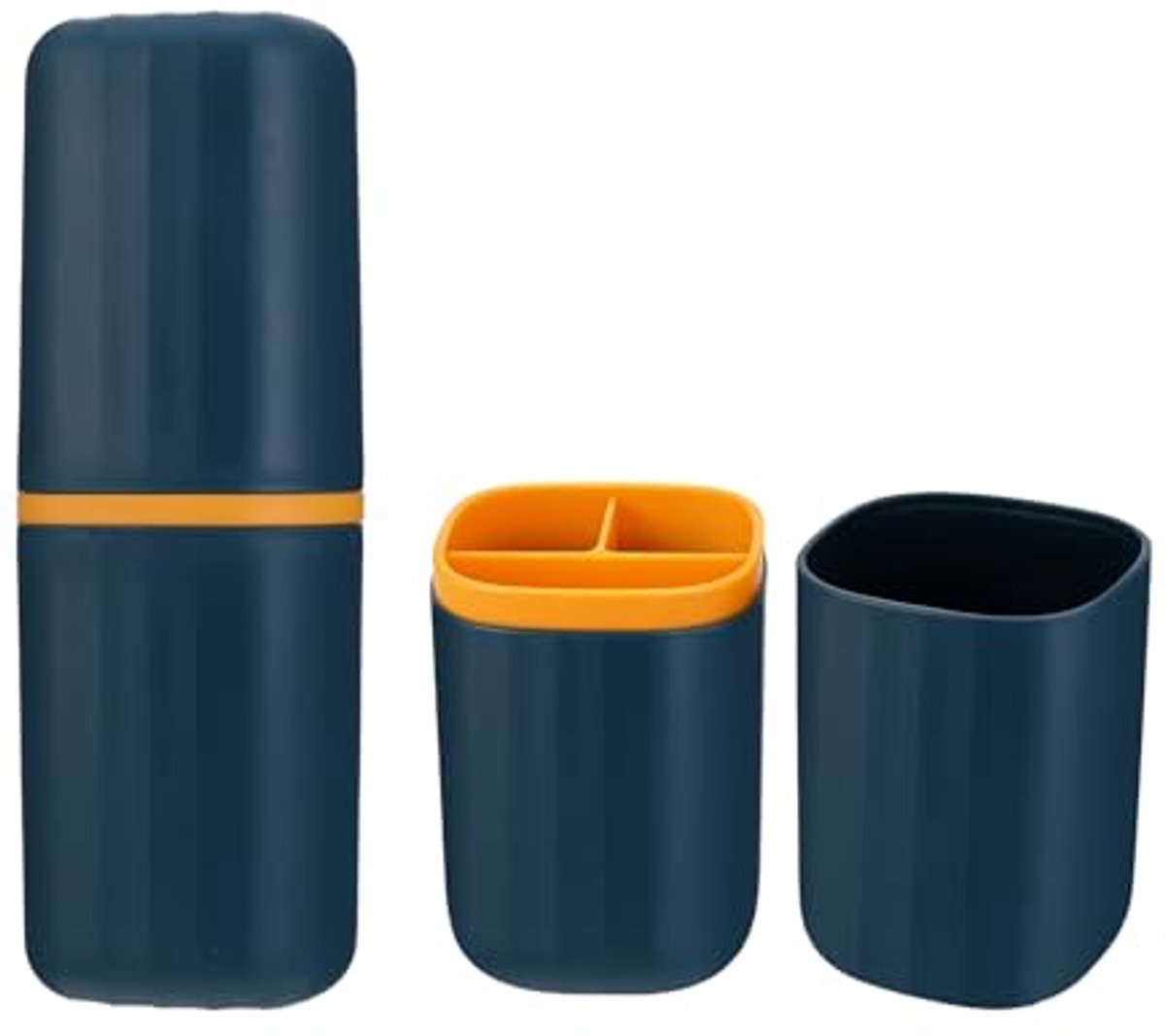 Image of 3-in-1 Tandenborstel Doos | Draagbare Tandenborstelbeker voor Thuis, School en Reizen | Donkerblauw