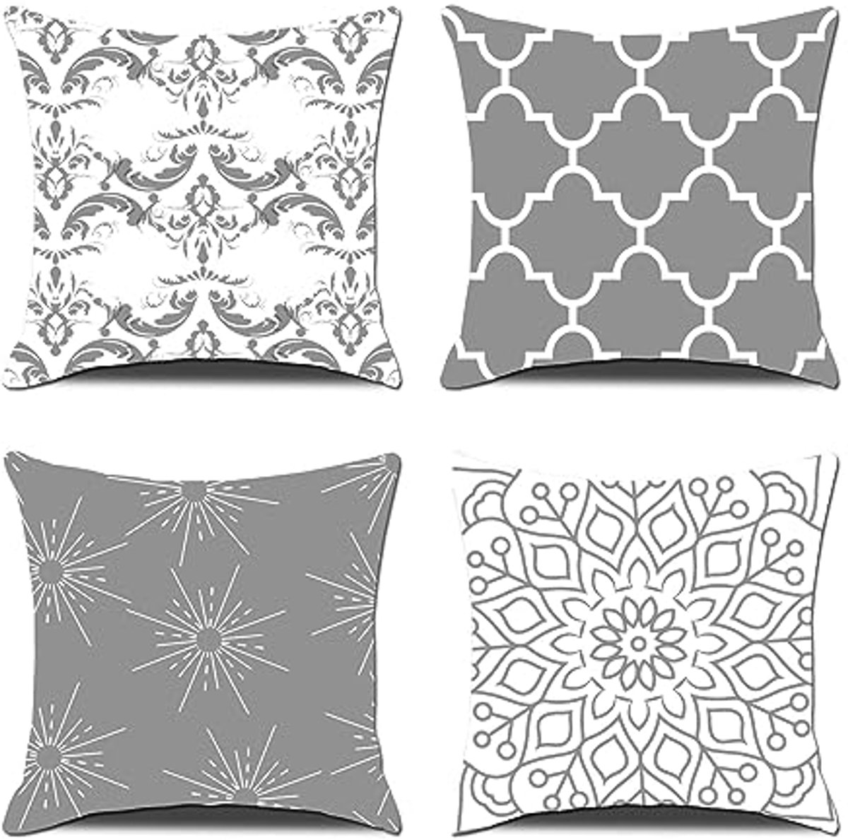 Zachte Grijze Kussenslopen 45x45 cm - 4 Stuks met Dubbele Print voor Decoratie