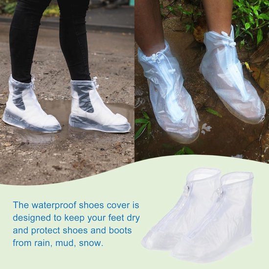 Regen Overschoenen - Unisex - Stevige Schoenhoesjes - Met Ritssluiting En Trekkoord - Schoenovertrek - Shoe Cover - Regenhoes - Beschermt Tegen Regen En Vuil - Wit - Maat 40/41 — afbeelding 3