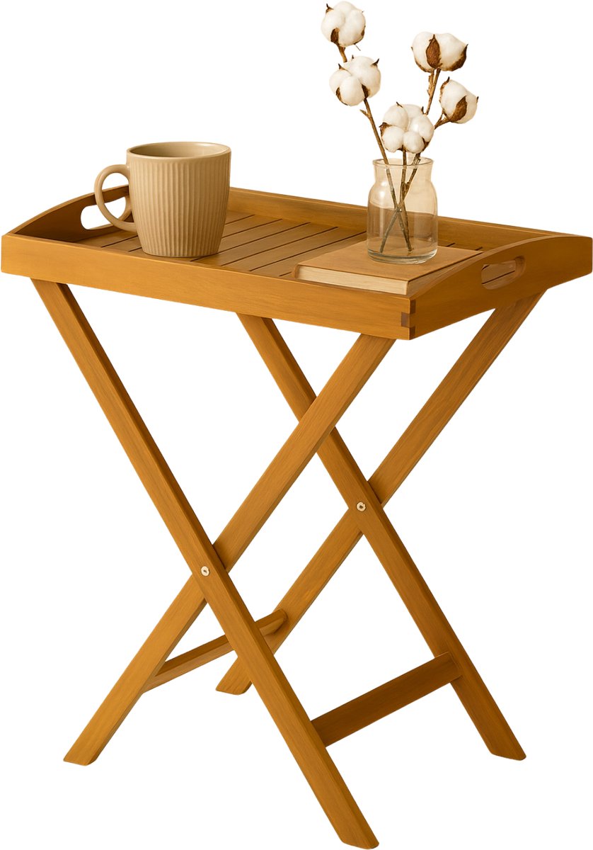 Lomera Opvouwbare Bijzettafel - Acacia Hout - Butlertray Opklapbaar - Dienbladtafel - Afne
