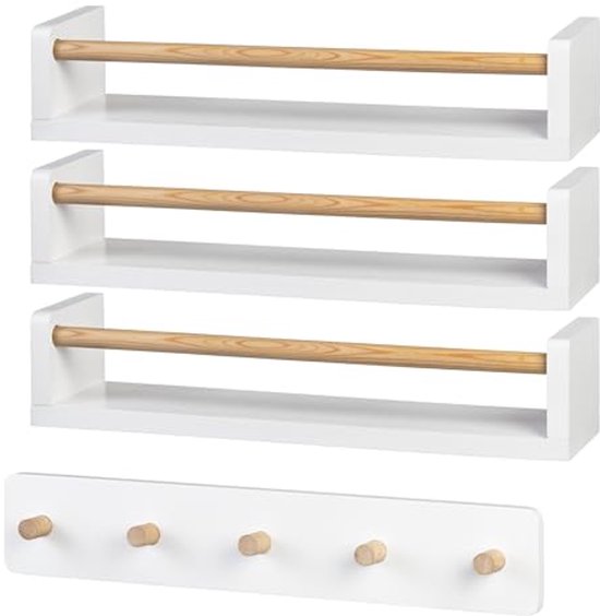 Kwekerijplanken, kinderboekenplank muurbevestiging, montessorimeubels, kinderplank met haken, peuterboekenkast kinderkamer muurkunst babykamerdecor - België