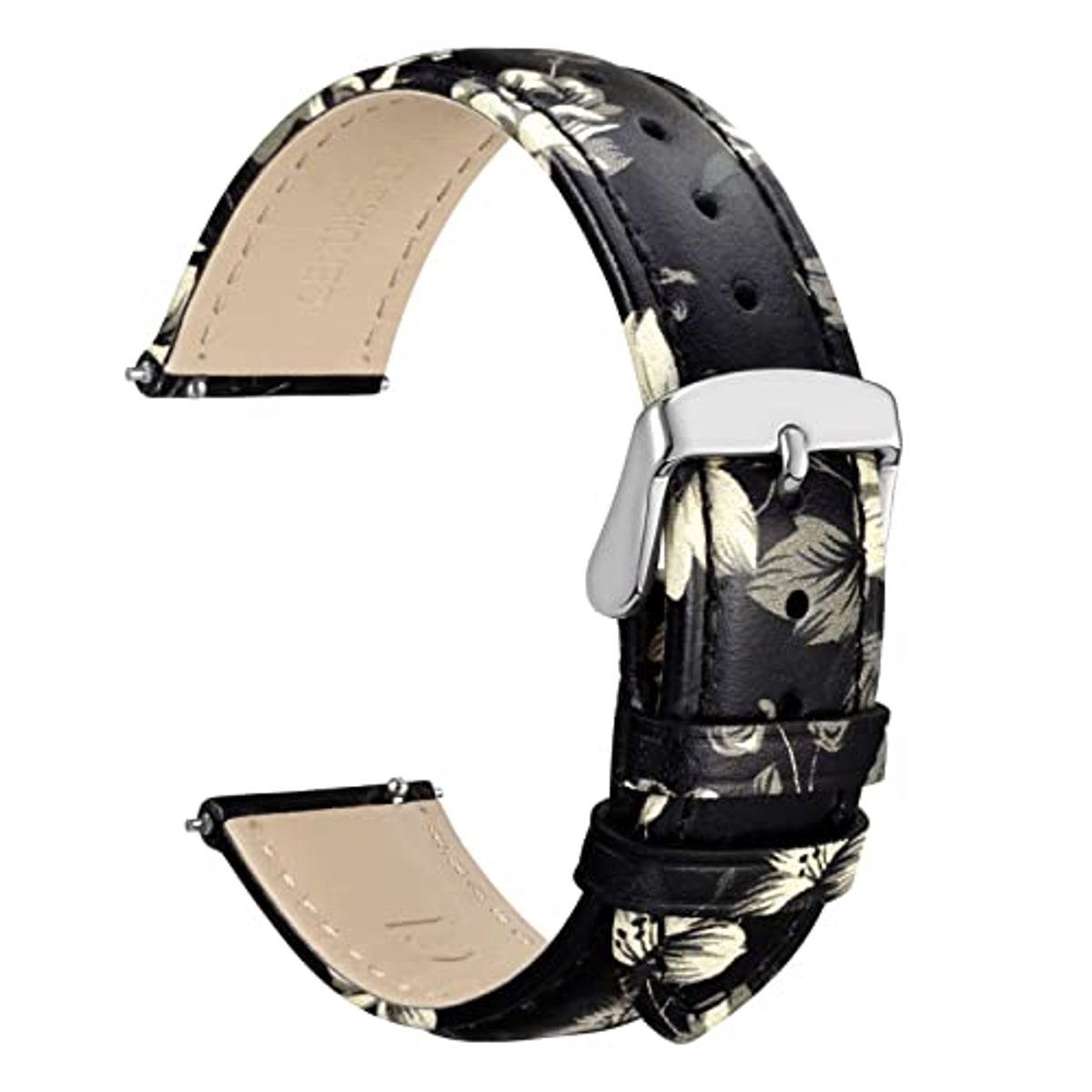 20mm Bloem Horlogeband voor Vrouwen - Echt Leer met Snelsluiting en Zilveren Gesp