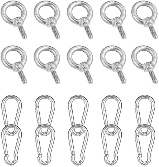 Olicky Kederstoppers, 6 mm, met 6 karabijnhaken, stopper voor kederrail, roestvrij staal, voortentstopper voor caravan, kederrail, camper, camper, 6