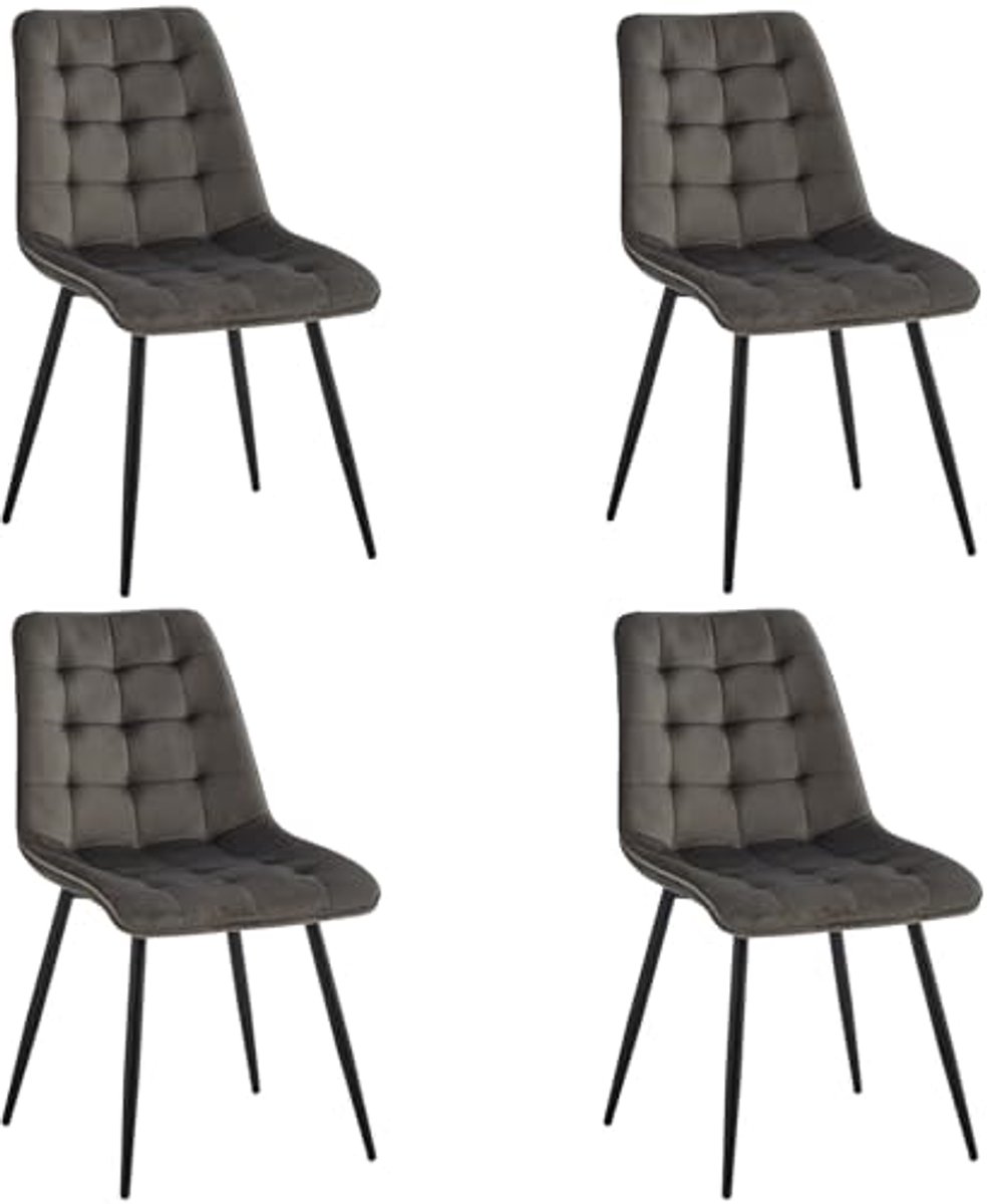 Eetkamerstoelen Set van 4 - Fluwelen Keukenstoel met Metalen Poten - Donkergrijs