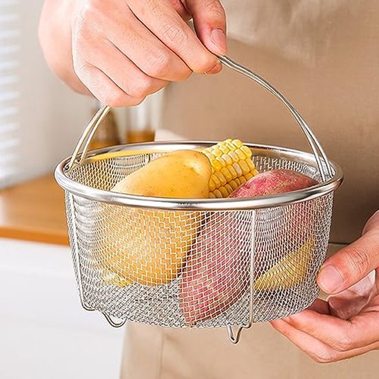 Mesh Steam Basket, Stainless Steel Steam Basket with Oil Filter Heat Resistant Steam Basket for Cooking Kitchen (20cm) — afbeelding 5