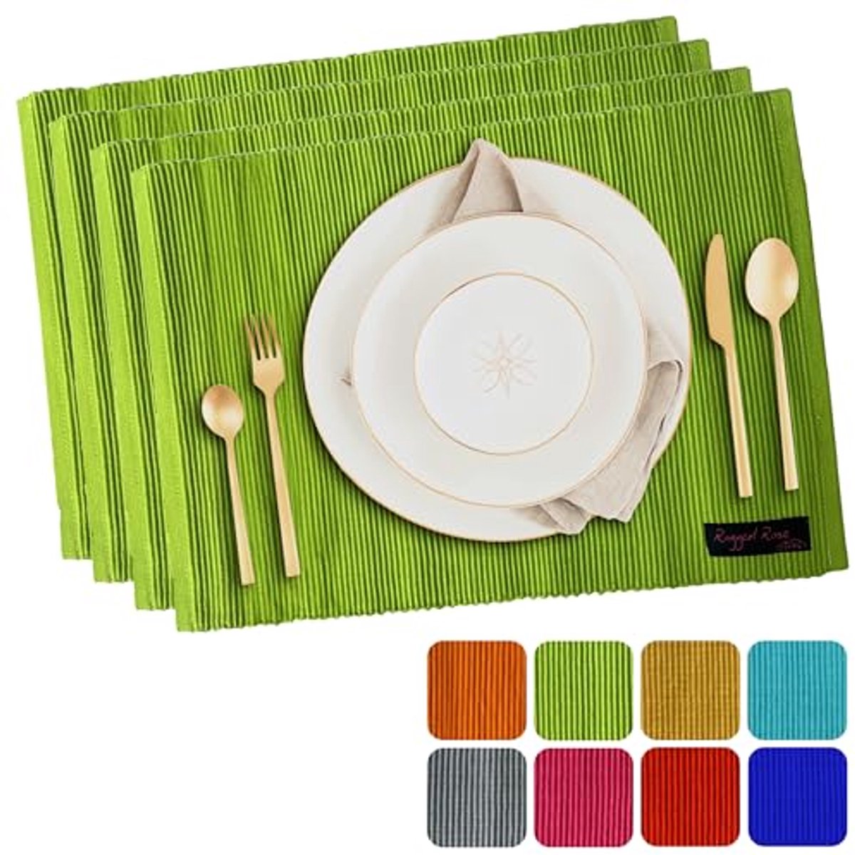 Geribbelde Katoenen Placemat Limoengroen 33 x 50 cm