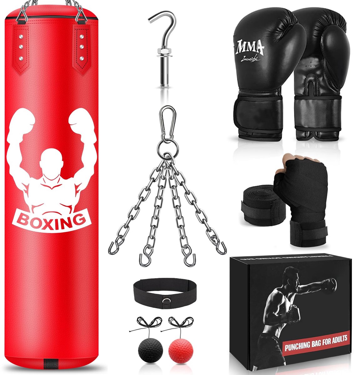 Azomor® Volledig boksset voor volwassenen met ophangbare bokszak en accessoires